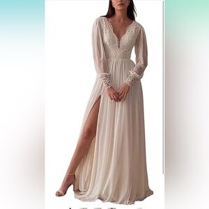 V Neck Open Back White Wedding Dress Boho